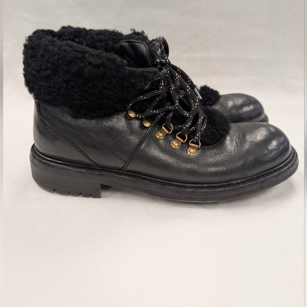 Dolce & Gabbana Black Trekking Fur-Lined Leather Boots Size 11 - Picture 4 of 10